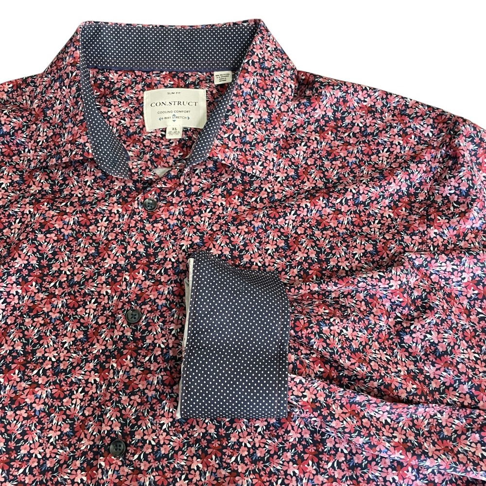 Construct Mens Slim Fit Floral Performance Shirt XL 17-17.5 34/35 Pink‎ Stretch